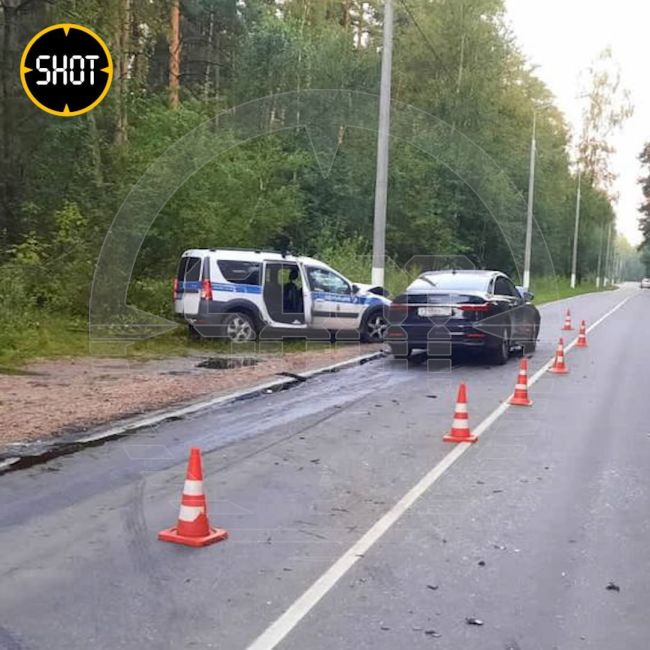 В Подмосковье Audi A6 на полном ходу влетела в полицейский автомобиль. Водитель иномарки сбежал сразу же после..