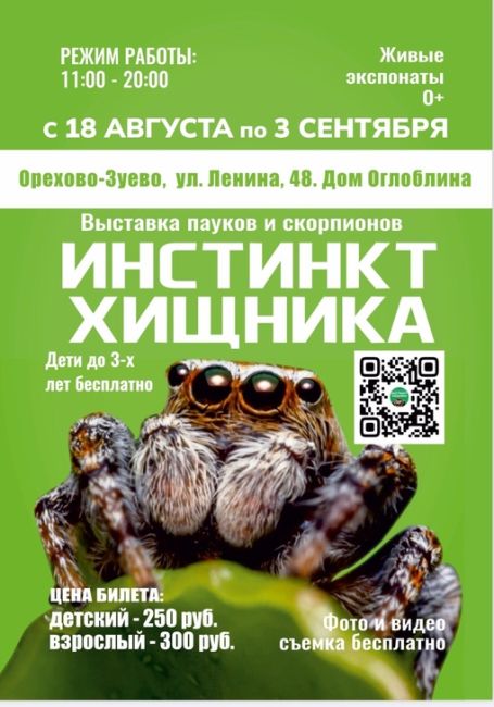 🤩Розыгрыш 20 билетов 
на выставку "ИНСТИНКТ ХИЩНИКА, ОРЕХОВО-ЗУЕВО встречай👋
С 18 августа по 3 сентября..