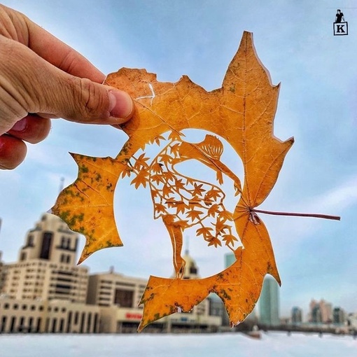 🍁🍂 Осенние мотивы) 
Засохшие листья — это тоже искусство..🍂  🍁Художник-самоучка Канат Нуртазин из Астаны..