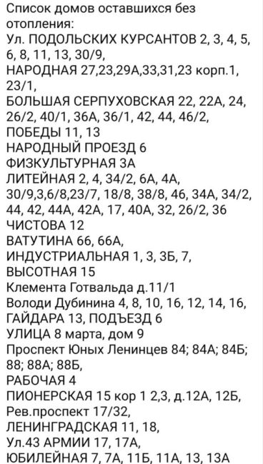 Жители Подольска составили список домов в городе, где проблемы с отоплением и очень рассчитывают, что про..