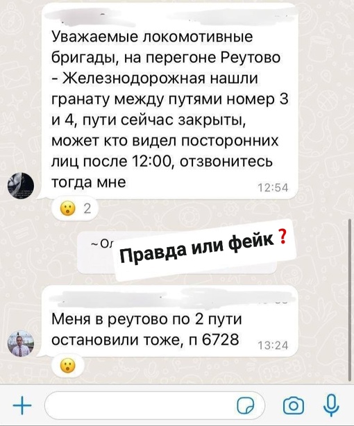 ПРАВДА ИЛИ ФЕЙК❓
В сети пишут, на ЖД пути МЦД-4 Реутово-Железнодорожное нашли гранату. Из-за этого на маршруте..