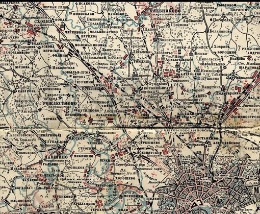 Старинная карта части Химок и Северо-запада Москвы примерно 1931 года. Ещё до того, как был выкопан канал..