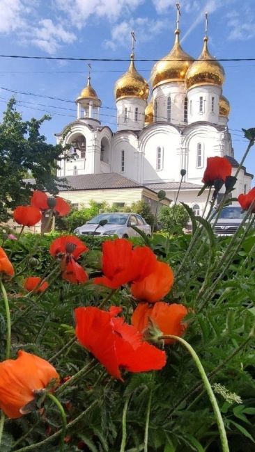 Цветочный дворик на территории трёх храмов..