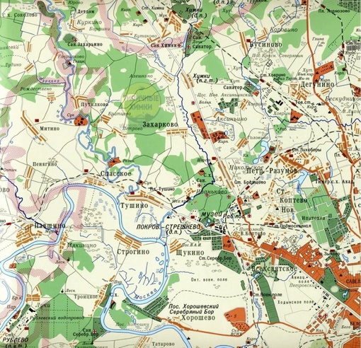 Старинная карта части Химок и Северо-запада Москвы примерно 1931 года. Ещё до того, как был выкопан канал..