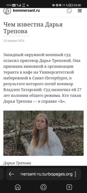 Террористку Трепову, убившую Владлена Татарского, этапировали на зону в Мордовию, где она будет сидеть 27 лет...