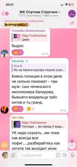 Недоблогерка ругается в домовом чате ЖК «Спутник» в Красногорске с соседями, потому что отказывается..