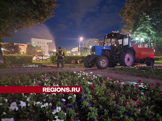 Из-за жаркой погоды подольские коммунальщики поливают цветники по ночам  Этим летом Подольск украсили..