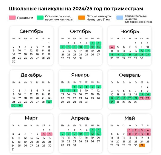 Появился график школьных каникул на новый учебный год по четвертям и триместрам.  Его утвердили в..