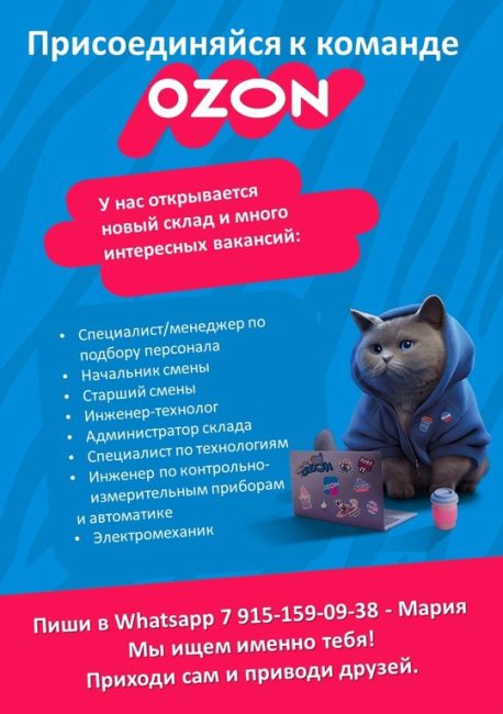 Компания OZON в поисках новых командных игроков ! 🚀 
У нас открывается новый склад в г. Домодедово и открыто..