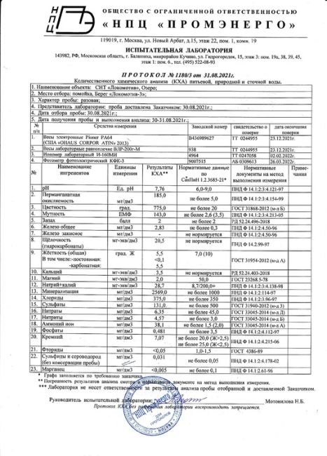 Уже устали писать жалобы , ниже приложу анализы воды в СНТ Локомотив 3, мне кажется само за себя..