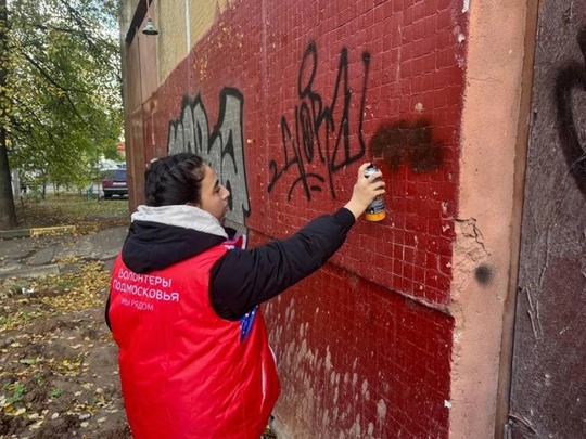 Волонтеры закрасили graffiti, связанные с наркотиками, в городе Видное.  Волонтеры из Ленинского округа убрали..