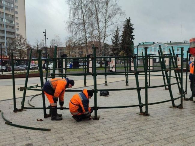 В Пушкино начали устанавливать главную новогоднюю елку.  Новогодние огни скоро зажгутся на главной елке..