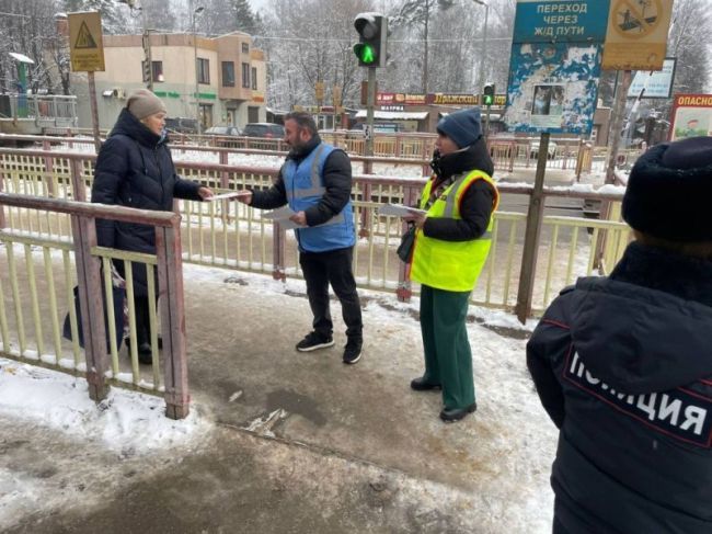 В Пушкинском округе жителям и гостям напомнили о безопасности на железной дороге.  Профилактический рейд..