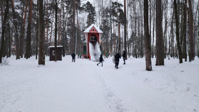 🔥В Центральном парке уже можно кататься с горок. Их две: для ледянок и ватрушек.  Высота большой горки..