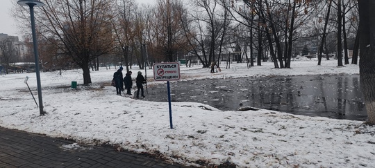 В нашем парке есть 2 маленьких пруда!  Ребята постоянно пытаются разбить лёд палками, ногами, самокатами,..