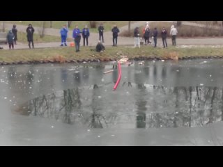 😢‼В районе Новогиреево на востоке Москвы на Кошачьем пруду произошло несчастье: двое мужчин провалились..