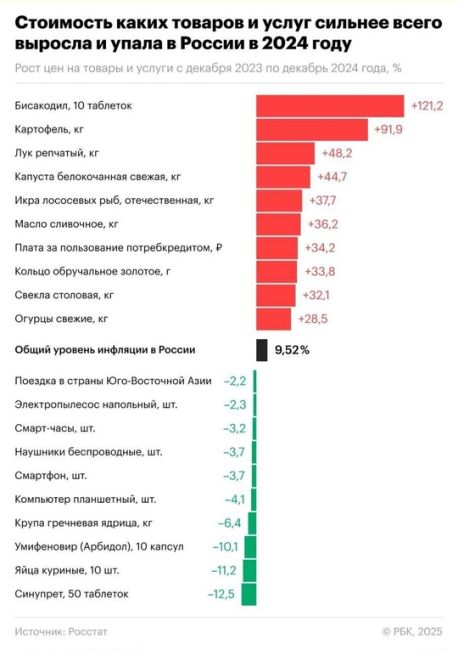 Официально инфляция в 2024 году составила 9,52%, а самым подорожавшим товаром стало..